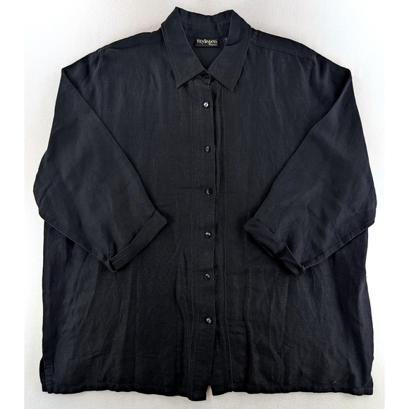 Style & Co. Tops - Vintage Style & Co Woman 20W Black Linen Rayon 3/4 Sleeve Shirt Hong Kong